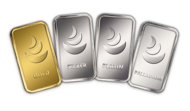 Edelmetallbarren Gold, Silber, Platin und Palladium